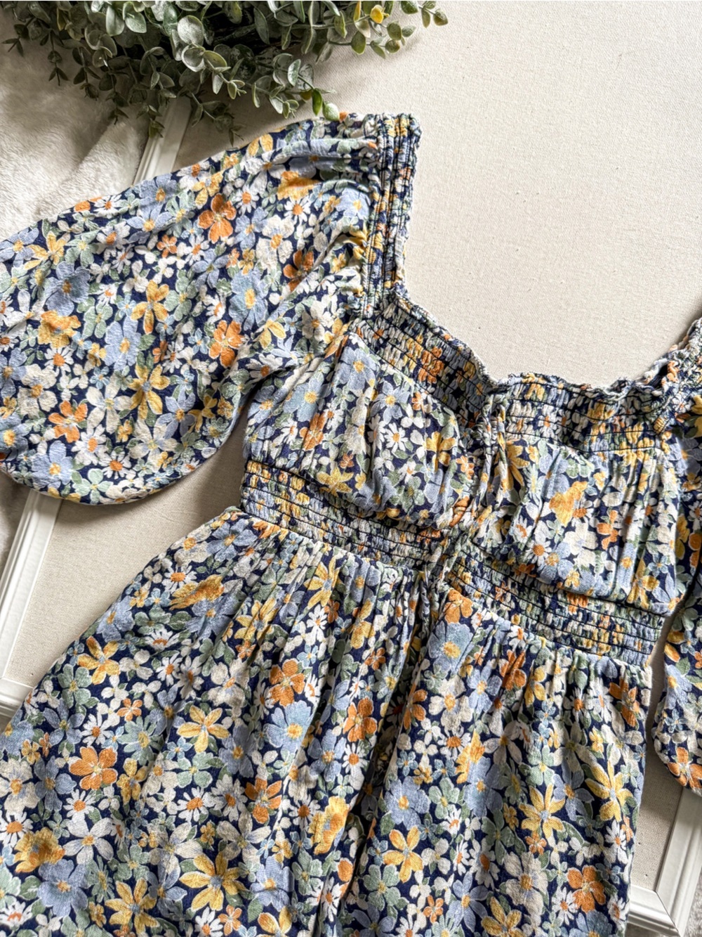 American Eagle Floral Mini Dress XS Puff Sleeve Smocked Boho Dress